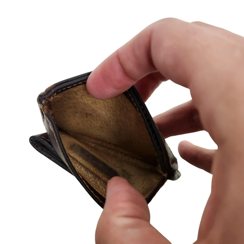 DULUTH PACK Leather Money Clip Wallet Mens Brown Mini ID Window Slim Card Case